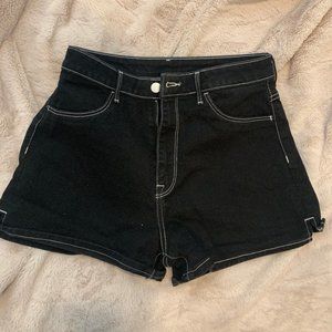 High Waisted Black Denim Shorts with White Trim